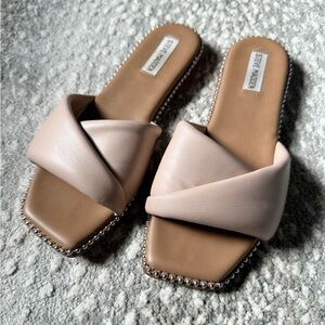 Steve Madden Rayne Women's Nude Beige Crisscross Sandals Slide